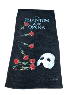 Vintage 1988 Phantom Of The Opera Beach Towel Mask & Roses Print Like New